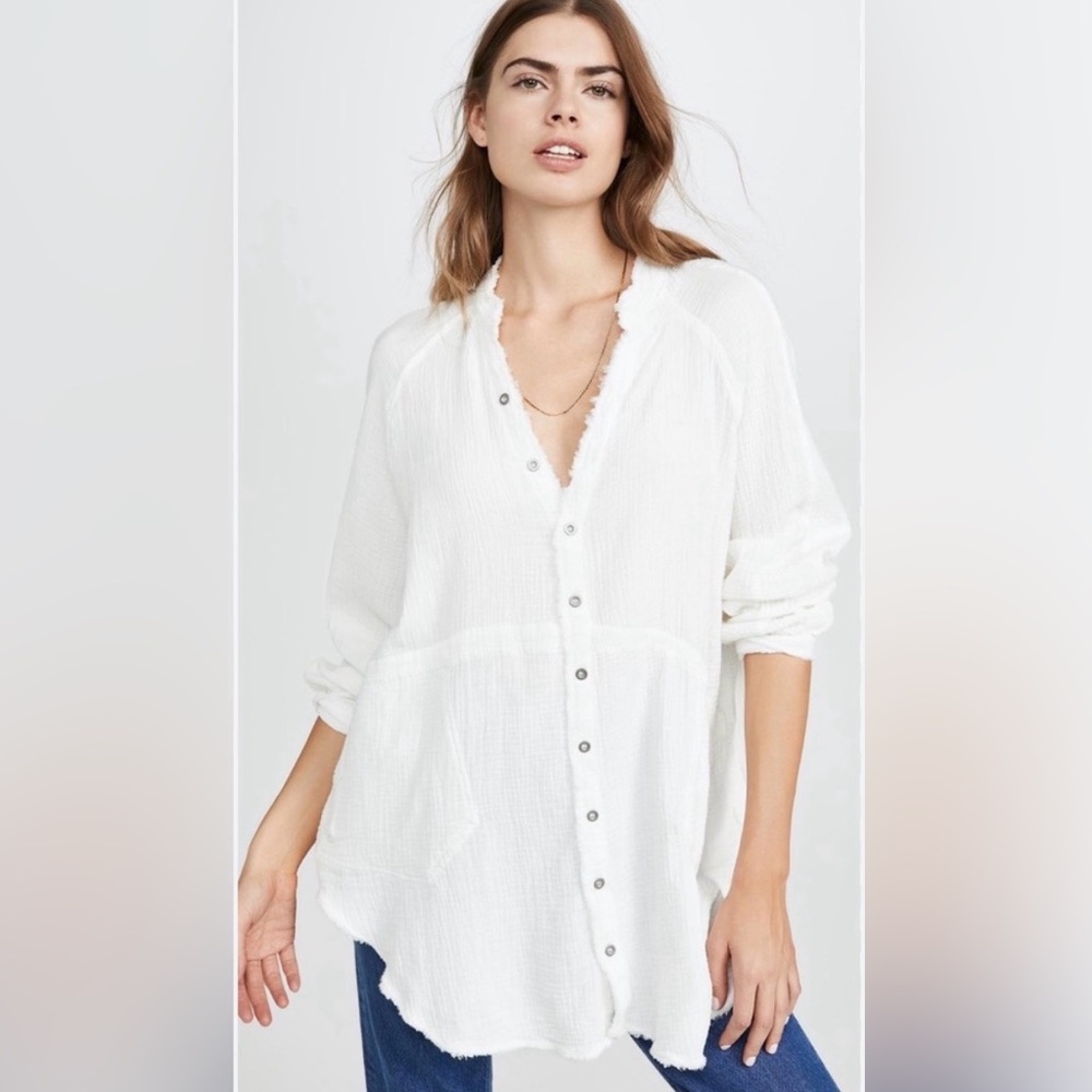 FREE PEOPLE We the Free Summer Daydream Frayed Button Down Shirt